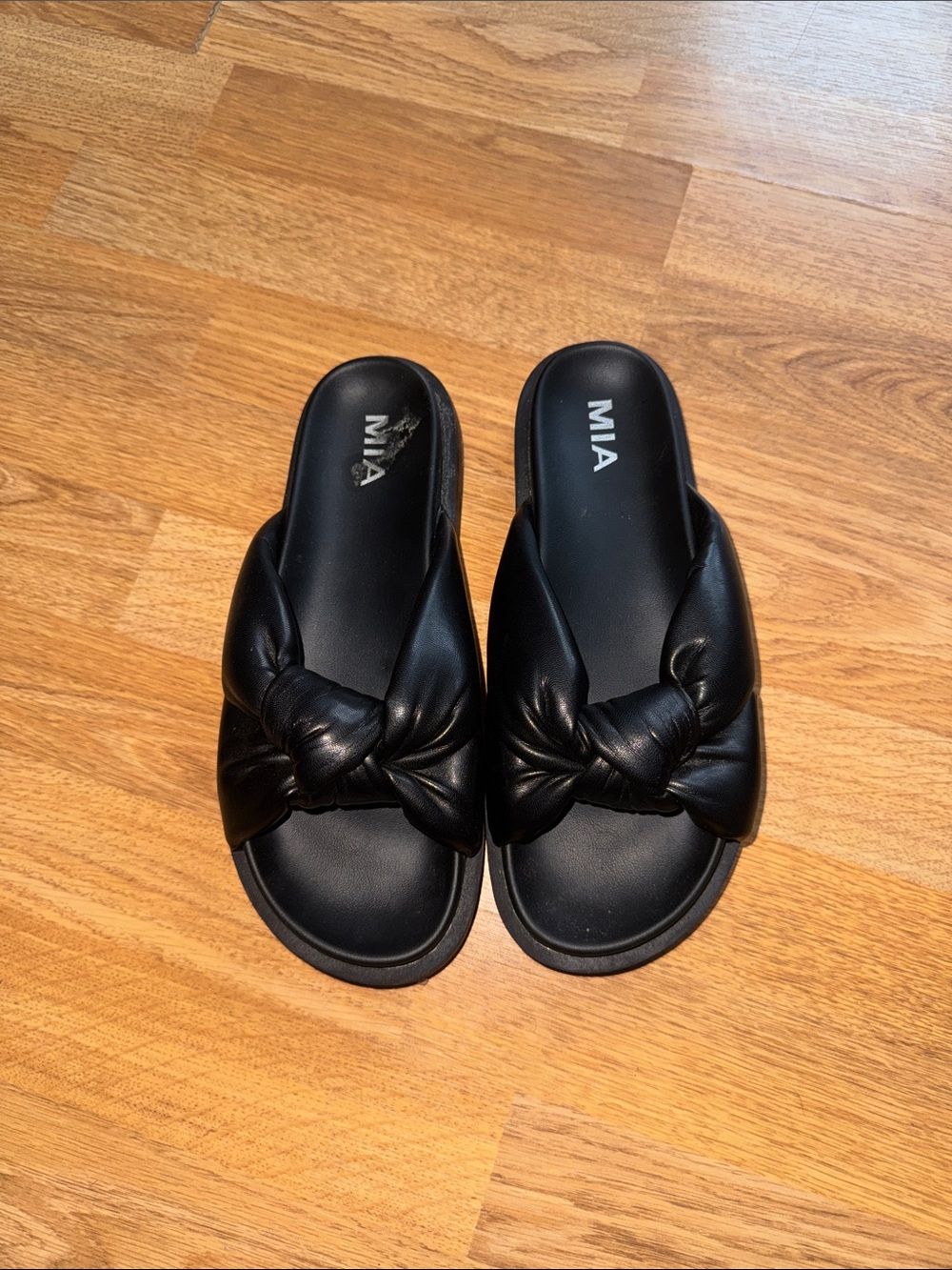 MIA Black Knotted Slide Mules
